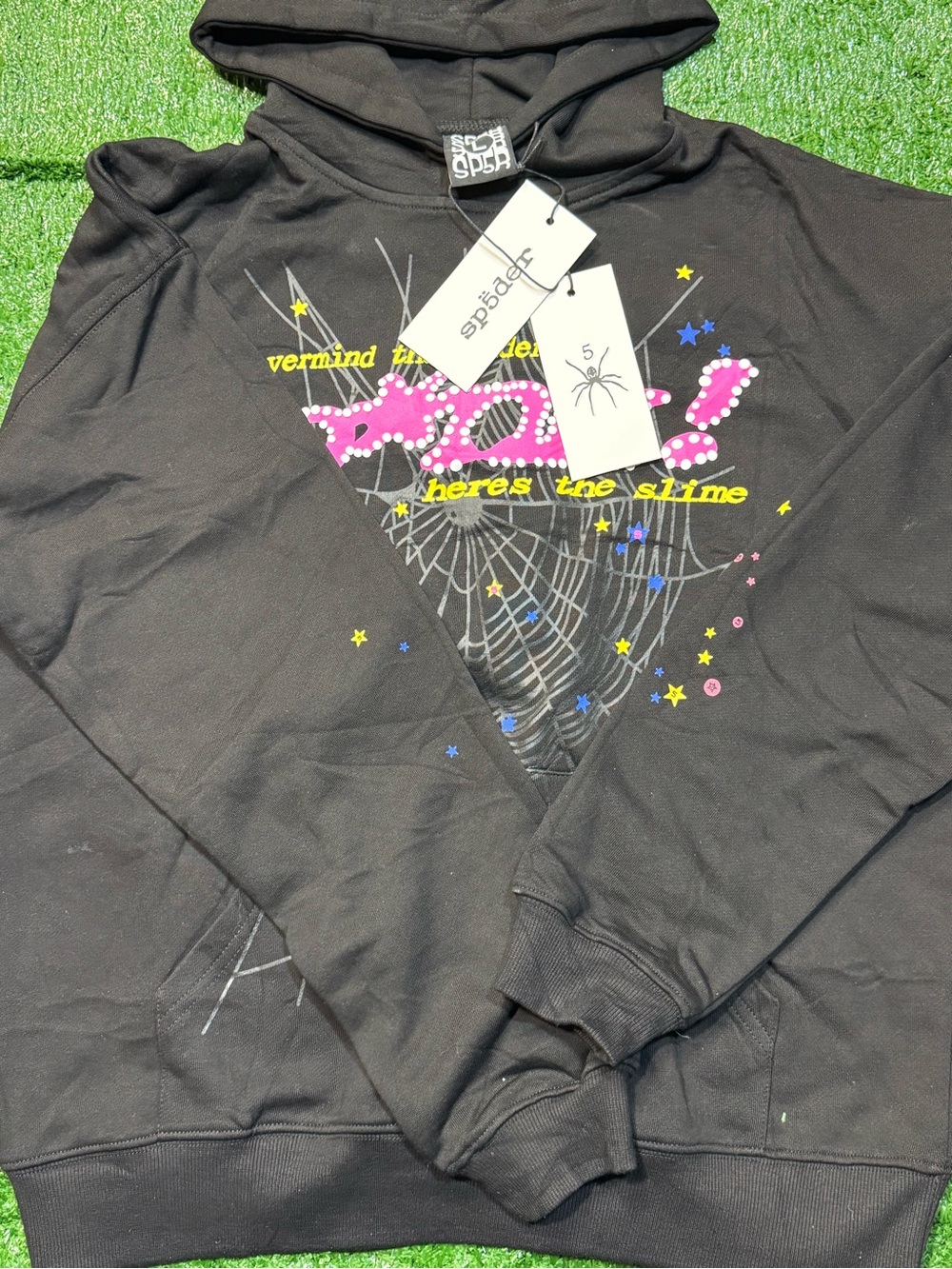 Unbranded  Black Graphic Hoodie with Pink & Yellow Accents